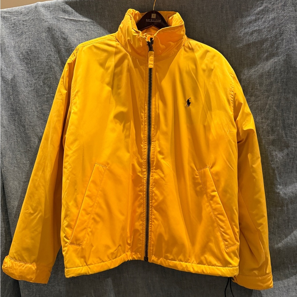 Vintage Mens Polo Ralph Lauren Yellow Heavy Fleece Lined Jacket Hidden Hood, L